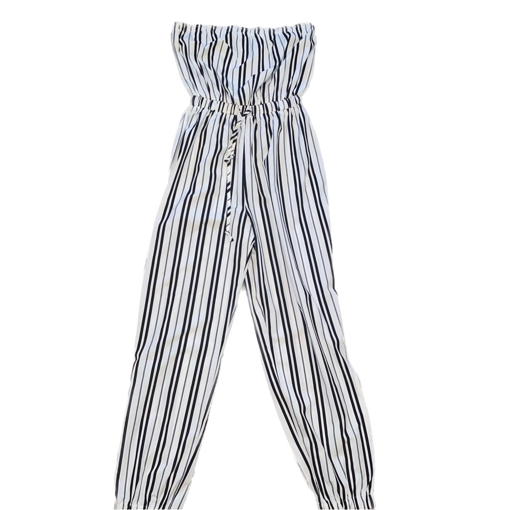 White / Black Strapless Romper Jumpsuit